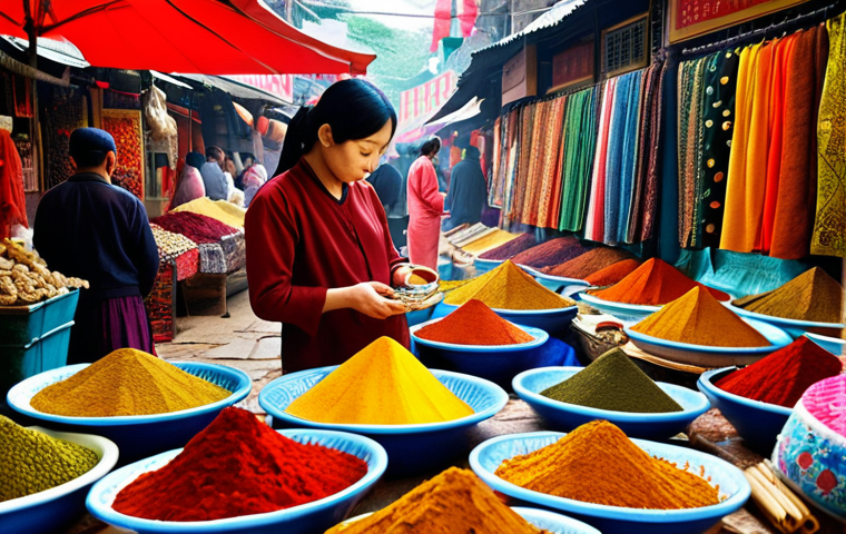 **

*   **Prompt:** A vibrant, bustling Asian marketplace scene filled with exotic spices, fabrics, and people. A storyteller (gender neutral) is observing, notebook in hand, soaking in the atmosphere with all their senses: tasting spices, feeling fabrics, listening to the sounds. Focus on rich colors and textures. "Travel Inspiration"

**