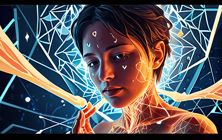 **Prompt:** A vibrant digital painting illustrating a passionate human author or storyteller, bathed in warm, soft light, radiating authentic emotion and creativity. Around them, ethereal, glowing fragments of memories, hearts, and empathic connections subtly emerge. In sharp contrast, the background is composed of cool-toned, abstract geometric patterns and sterile data streams, symbolizing efficient but soulless AI-generated content. Emphasize the living warmth and emotional depth of the human element against the cold, technical aesthetic of AI.