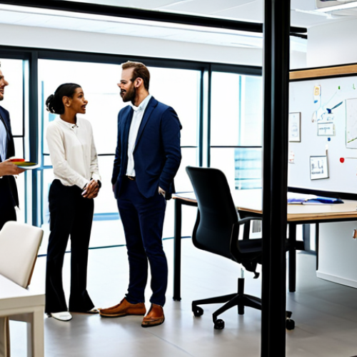 **

A diverse team of professionals collaborating in a modern, open-plan office, brainstorming ideas on a whiteboard, fully clothed, appropriate attire, safe for work, perfect anatomy, natural proportions, professional setting, family-friendly, well-lit, high quality, dynamic composition.

**