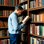 Story Selection**

"A person thoughtfully selecting a book from a bookshelf filled with various genres, representing different story themes, safe for work, appropriate content, fully clothed, modest attire, professional, perfect anatomy, natural proportions, well-lit, inviting atmosphere."

**