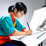 스토리텔러가 작성한 이야기의 주요 요소 분석 - Appealing Character Design**

"A friendly manga artist sketching a character with vibrant colors and...