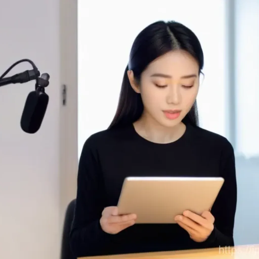 스토리텔러 실기 준비를 위한 도구 - **Vocal Practice Session at Home**
    A young Japanese woman, mid-20s, with short, stylish dark hai...