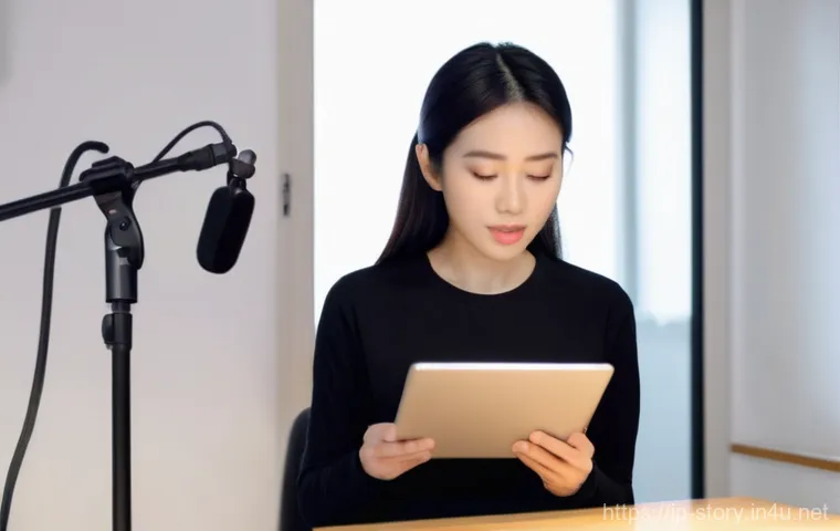 스토리텔러 실기 준비를 위한 도구 - **Vocal Practice Session at Home**
    A young Japanese woman, mid-20s, with short, stylish dark hai...