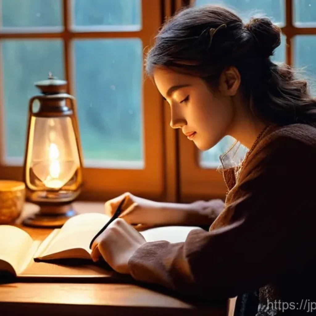 스토리텔러의 스토리 제작 과정 - **"The Genesis of a Story's Heart"**
    A young female writer, with a thoughtful expression and wea...