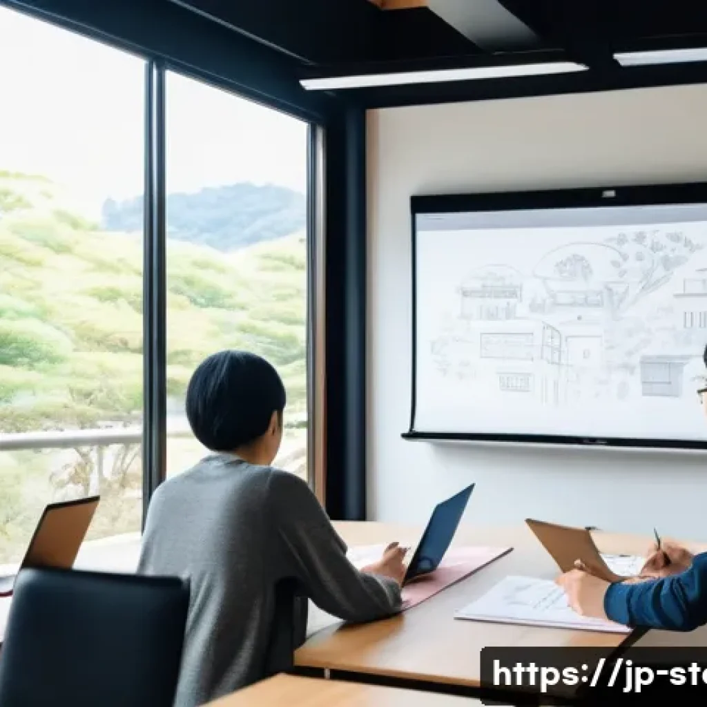 스토리텔러 관련 직종의 취업 팁 - A modern Japanese storytelling workshop scene featuring a diverse group of young adults attentively ...