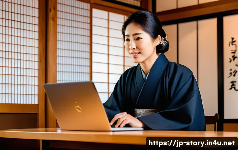 스토리텔러로서 성공하는 데 필요한 역량 - A modern Japanese storyteller sitting at a traditional wooden desk, passionately narrating a story w...