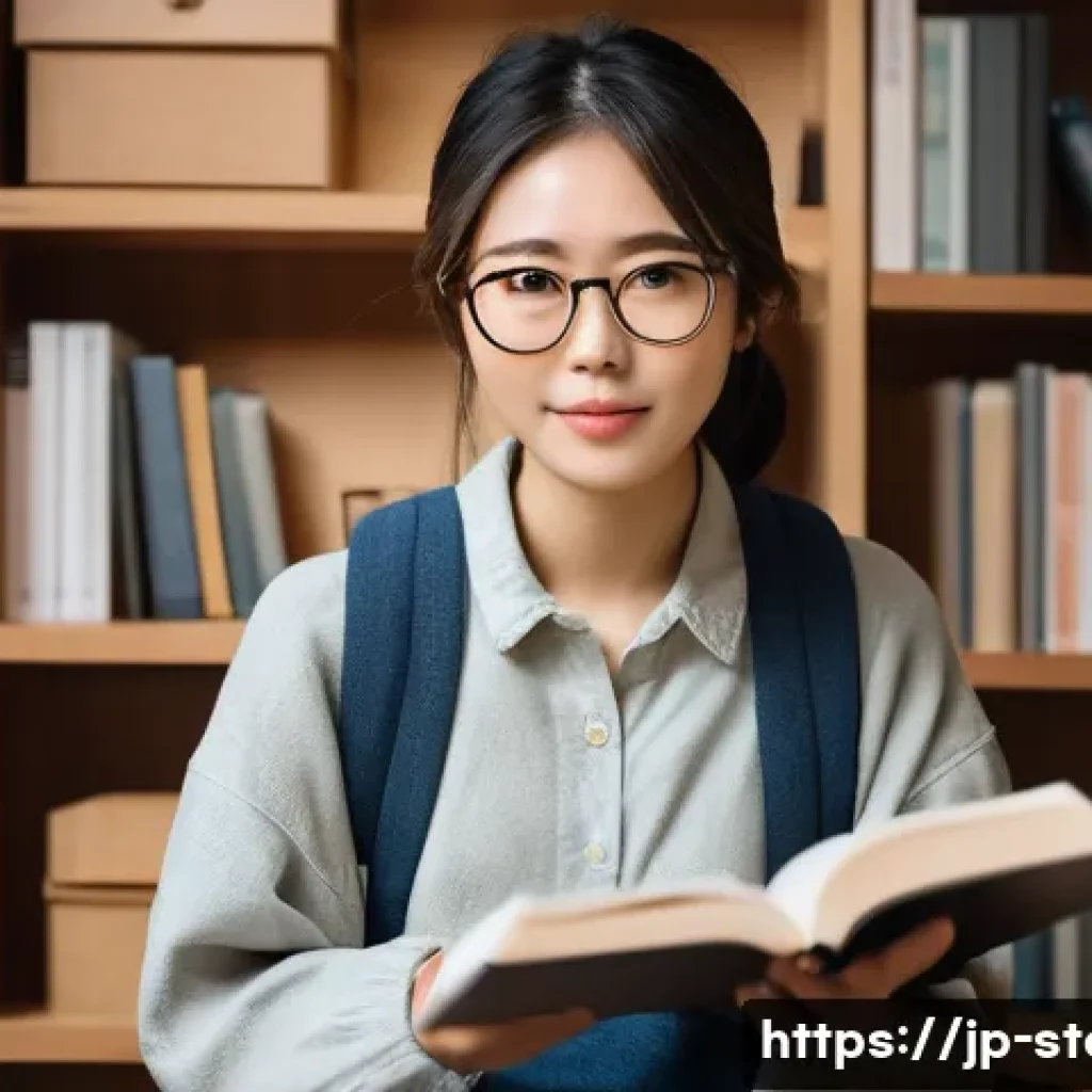 스토리텔러 직무의 성공적인 진입 사례 - A confident young Japanese female storyteller sitting in a cozy modern room with soft natural lighti...