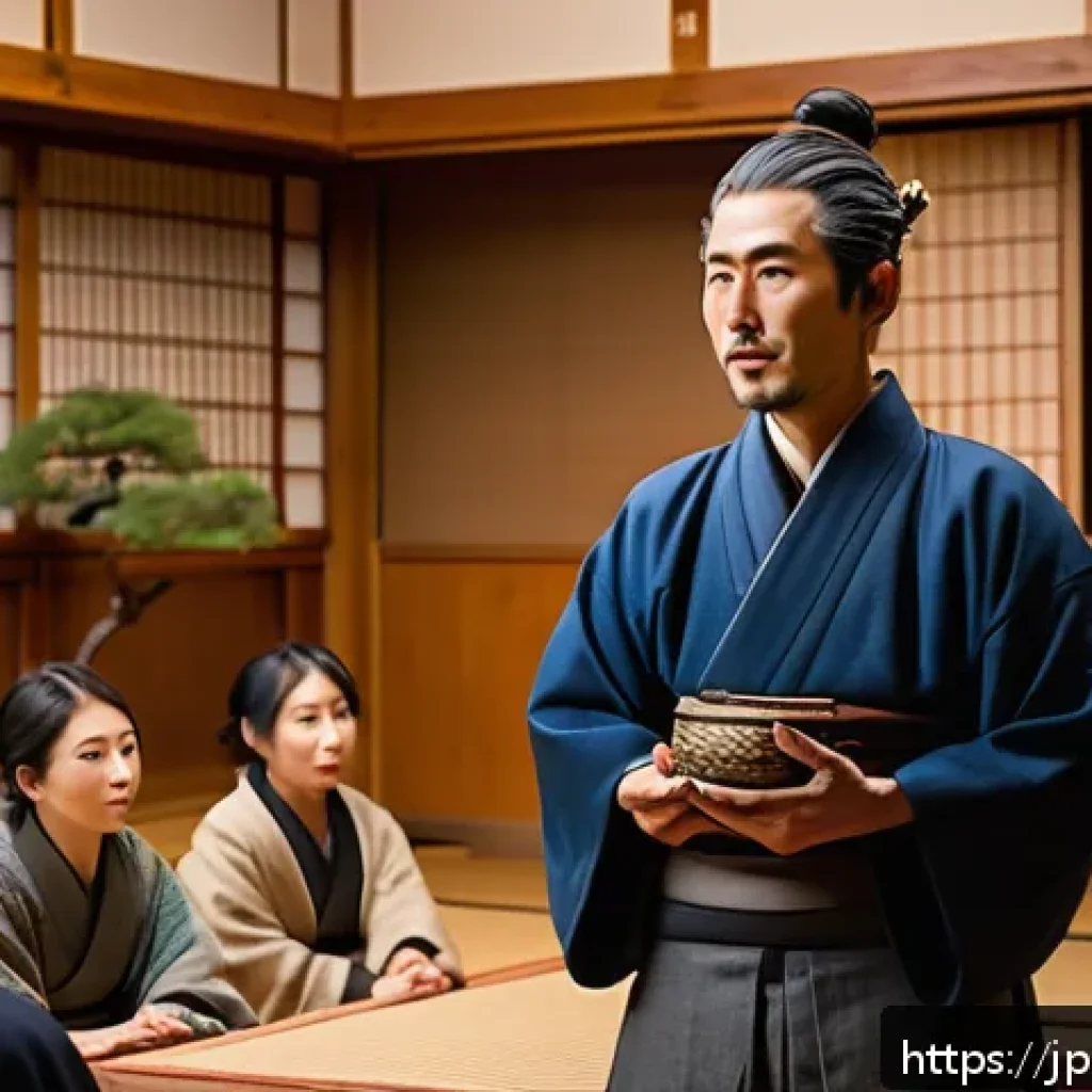 스토리텔러 자격증 시험 꿀팁 - A confident Japanese storyteller in a modern setting, wearing casual but neat clothing, standing in ...
