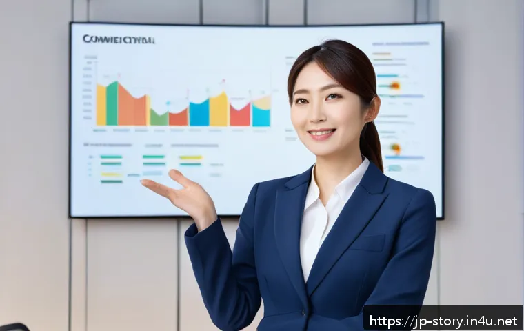 스토리텔러가 만드는 스토리의 핵심 요소 - A modern Japanese business presentation scene in a sleek conference room, featuring a professional w...