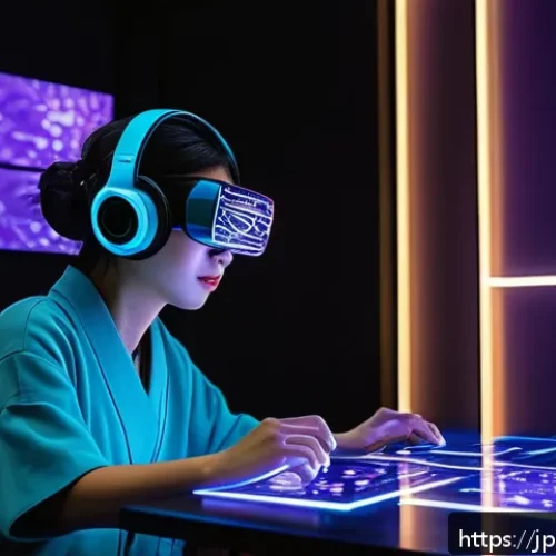 스토리텔러 관련 산업 트렌드 요약 - A futuristic digital storytelling studio filled with holographic screens and AI assistants helping a...
