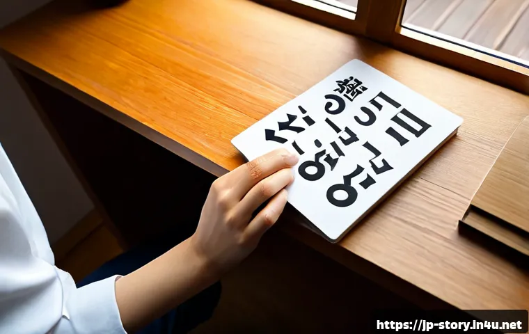 스토리텔러로서 전문성을 키우는 방법 - Photorealistic Japanese storyteller at a tidy wooden desk, thoughtfully arranging blank story cards,...