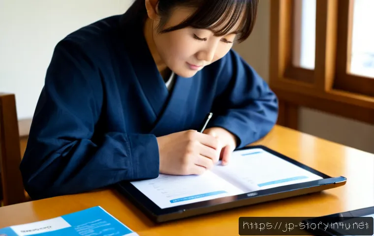 스토리텔러 자격증의 취득 과정에서 주의해야 할 점과 사례 분석 - Photorealistic Japanese adult learner preparing for a storyteller certification assessment at a tidy...