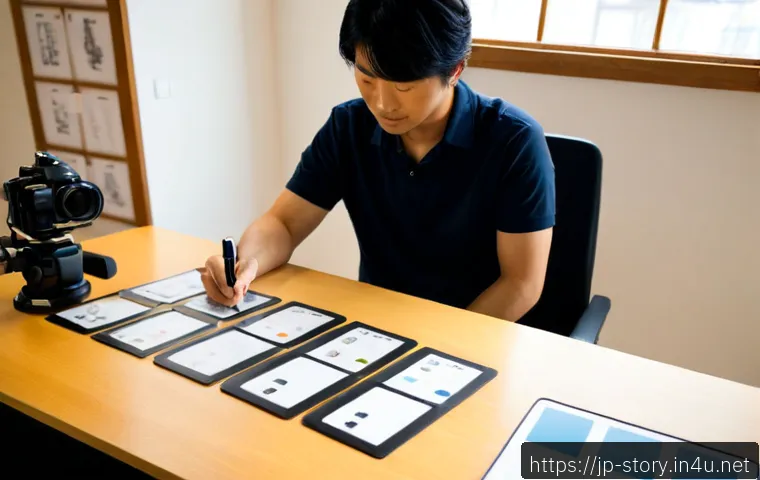 스토리텔러 관련 커리어 설계의 모든 것 - Photorealistic career planning scene for a professional storyteller, Japanese creative professional ...